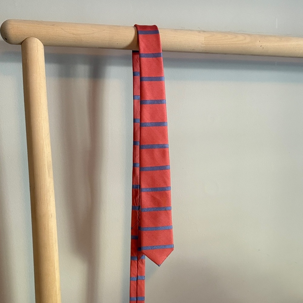 The Tie Bar Vibrant Salmon Red and Purple Striped 2.5in. Tie